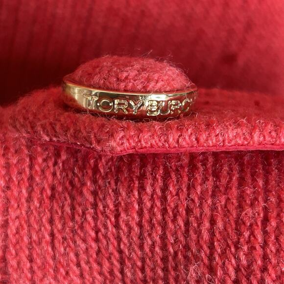 Tory Burch Wool Pea Coat XL Red Double Breasted Gold Buttons Belted Alek Jacket - Picture 5 of 12